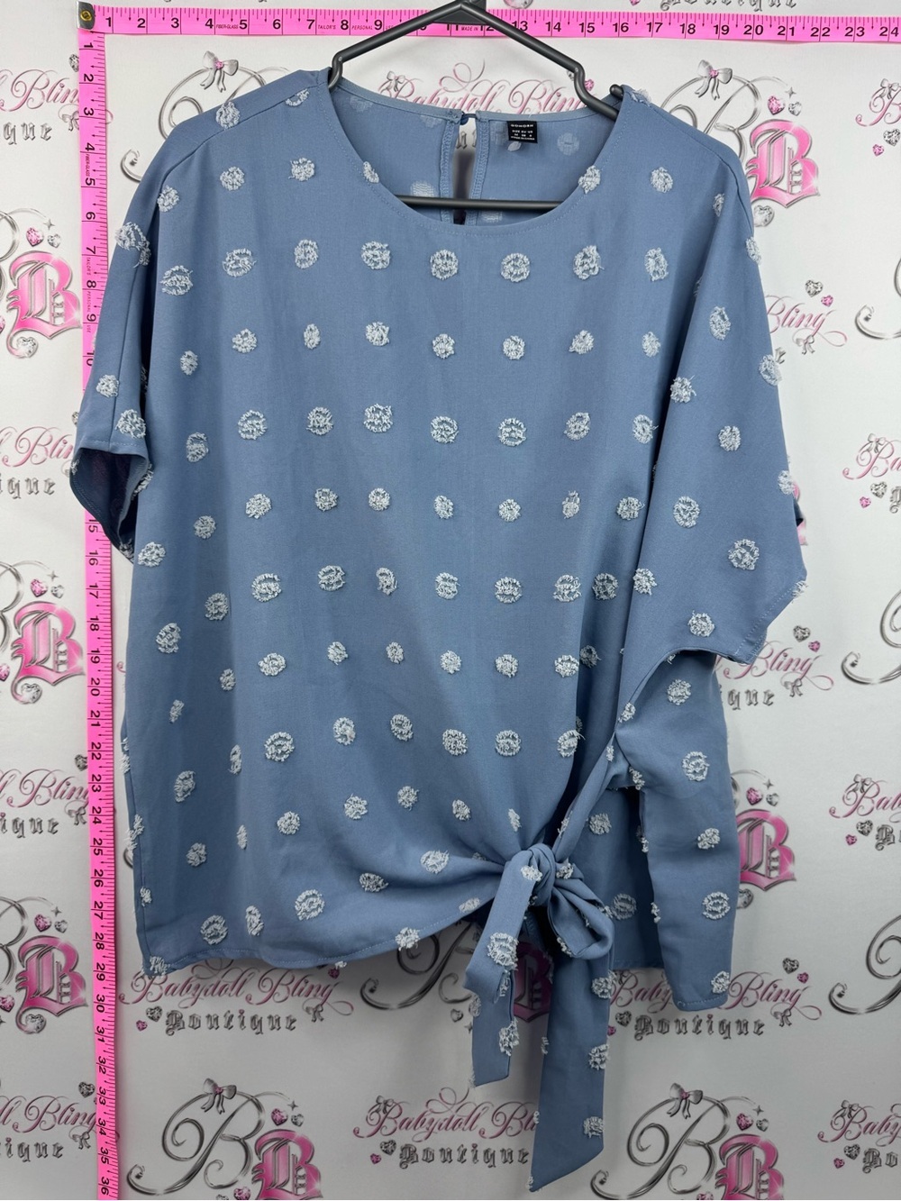 Gomorn shirt dotted polka dot tie up bow Blue Dot Tie-Front Blouse for Women